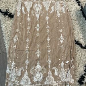 Tan and White Embellished Midi Pencil Skirt
